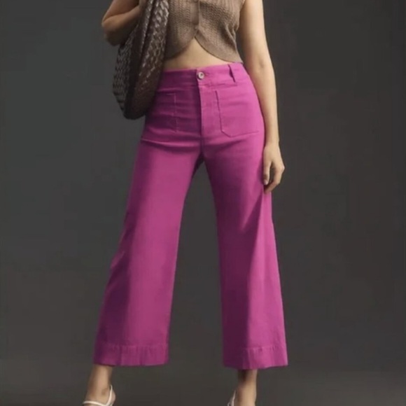 Anthropologie Pants - Anthropologie Maeve The Colette Pant Linen Wide Leg Trouser Purple Ankle Sz: 31